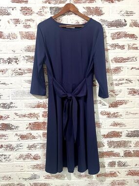 Moyabo Dress Women’s Navy Blue Tie Front 3/4 Sleeve Sz XL